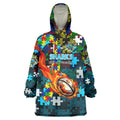 Sharks Autism Awareness Wearable Blanket Hoodie Puzzle Flames Rugby Ball