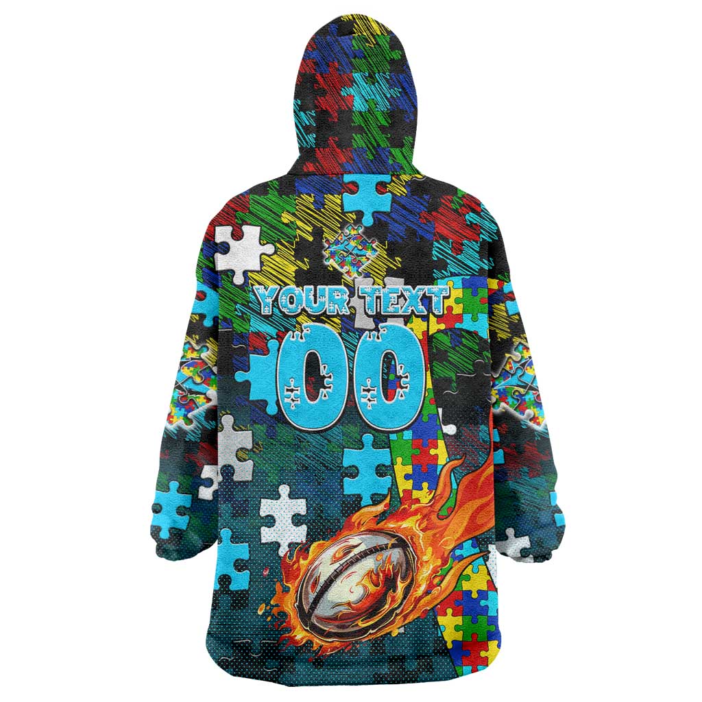 Sharks Autism Awareness Wearable Blanket Hoodie Puzzle Flames Rugby Ball