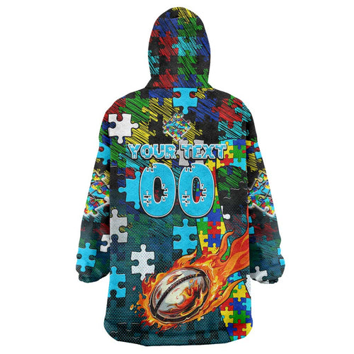 Sharks Autism Awareness Wearable Blanket Hoodie Puzzle Flames Rugby Ball