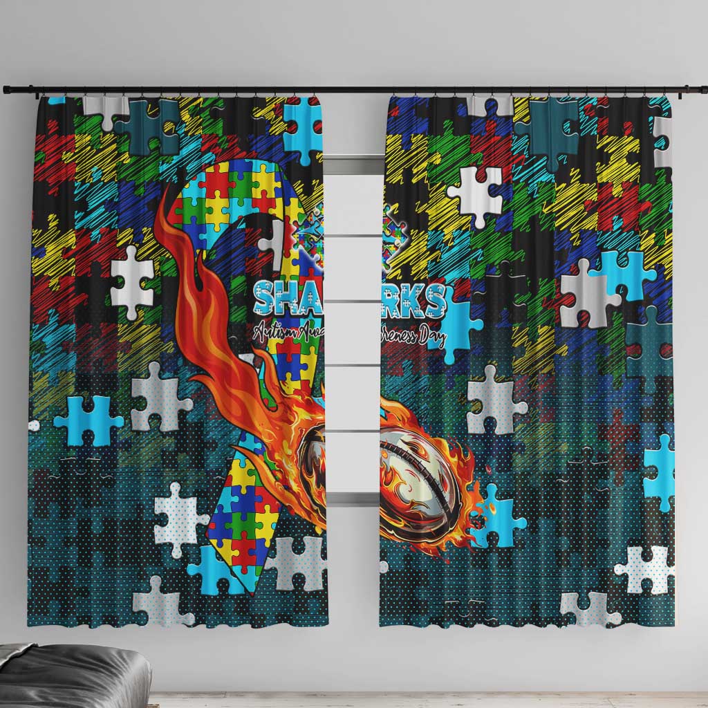 Sharks Autism Awareness Window Curtain Puzzle Flames Rugby Ball