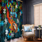 Sharks Autism Awareness Window Curtain Puzzle Flames Rugby Ball