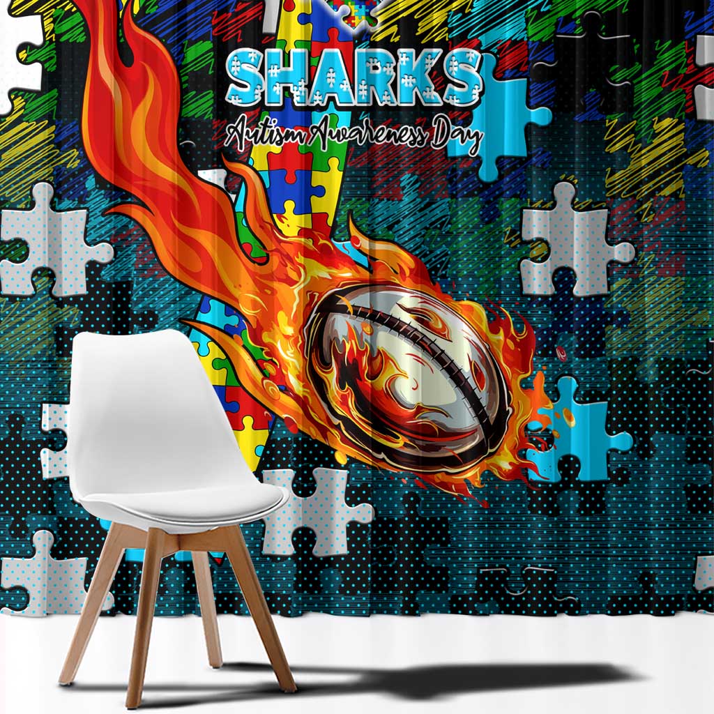 Sharks Autism Awareness Window Curtain Puzzle Flames Rugby Ball