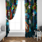 Sharks Autism Awareness Window Curtain Puzzle Flames Rugby Ball