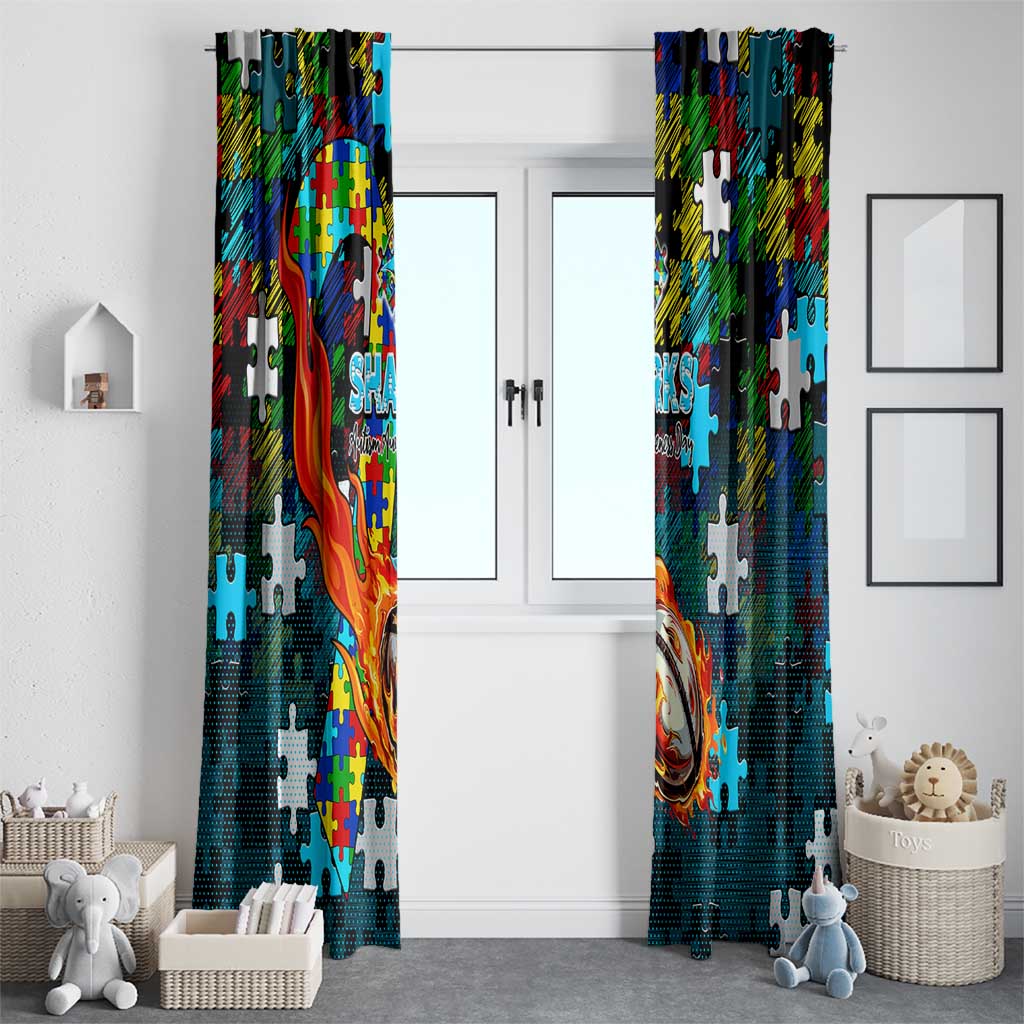 Sharks Autism Awareness Window Curtain Puzzle Flames Rugby Ball