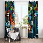 Sharks Autism Awareness Window Curtain Puzzle Flames Rugby Ball