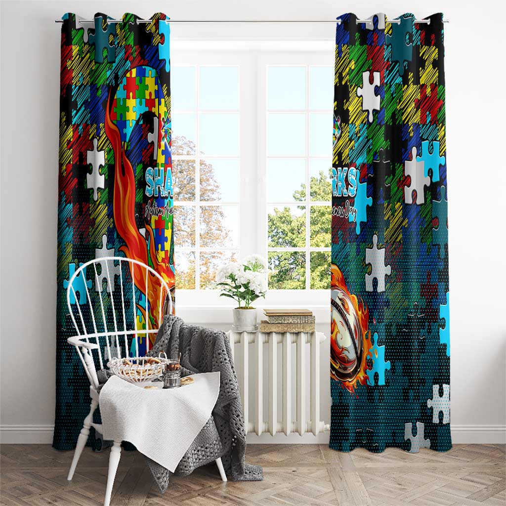 Sharks Autism Awareness Window Curtain Puzzle Flames Rugby Ball
