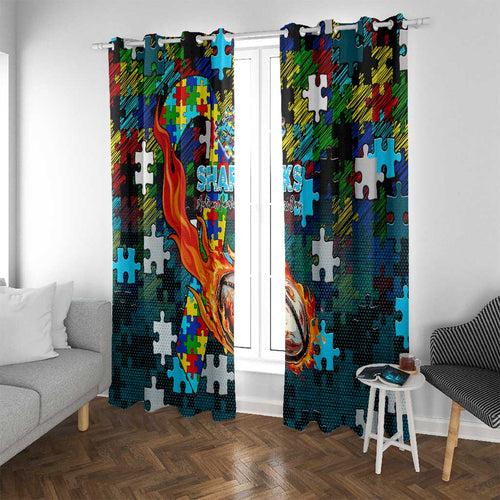 Sharks Autism Awareness Window Curtain Puzzle Flames Rugby Ball
