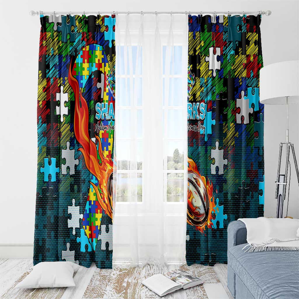 Sharks Autism Awareness Window Curtain Puzzle Flames Rugby Ball