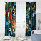 Sharks Autism Awareness Window Curtain Puzzle Flames Rugby Ball