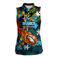 Sharks Autism Awareness Women Sleeveless Polo Shirt Puzzle Flames Rugby Ball