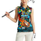 Sharks Autism Awareness Women Sleeveless Polo Shirt Puzzle Flames Rugby Ball