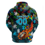 Sharks Autism Awareness Zip Hoodie Puzzle Flames Rugby Ball