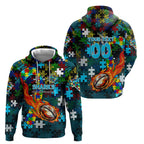 Sharks Autism Awareness Zip Hoodie Puzzle Flames Rugby Ball