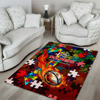 Dolphins Autism Awareness Area Rug Puzzle Flames Rugby Ball