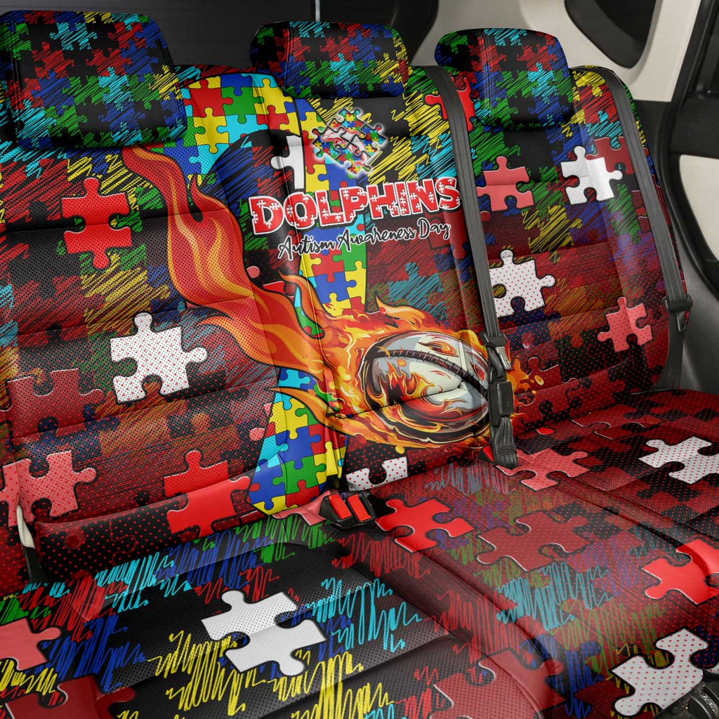 Dolphins Autism Awareness Back Car Seat Cover Puzzle Flames Rugby Ball