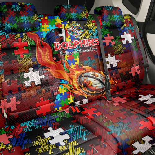 Dolphins Autism Awareness Back Car Seat Cover Puzzle Flames Rugby Ball