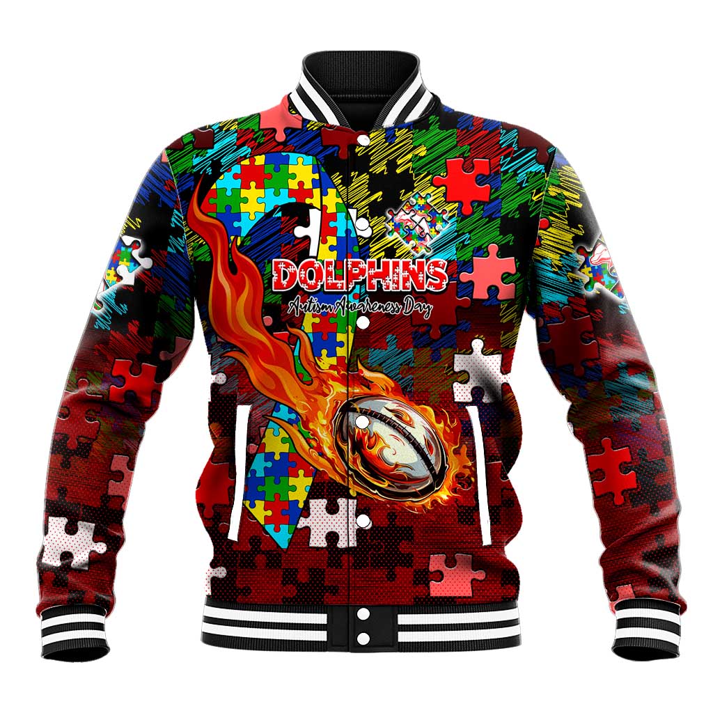 Dolphins Autism Awareness Baseball Jacket Puzzle Flames Rugby Ball
