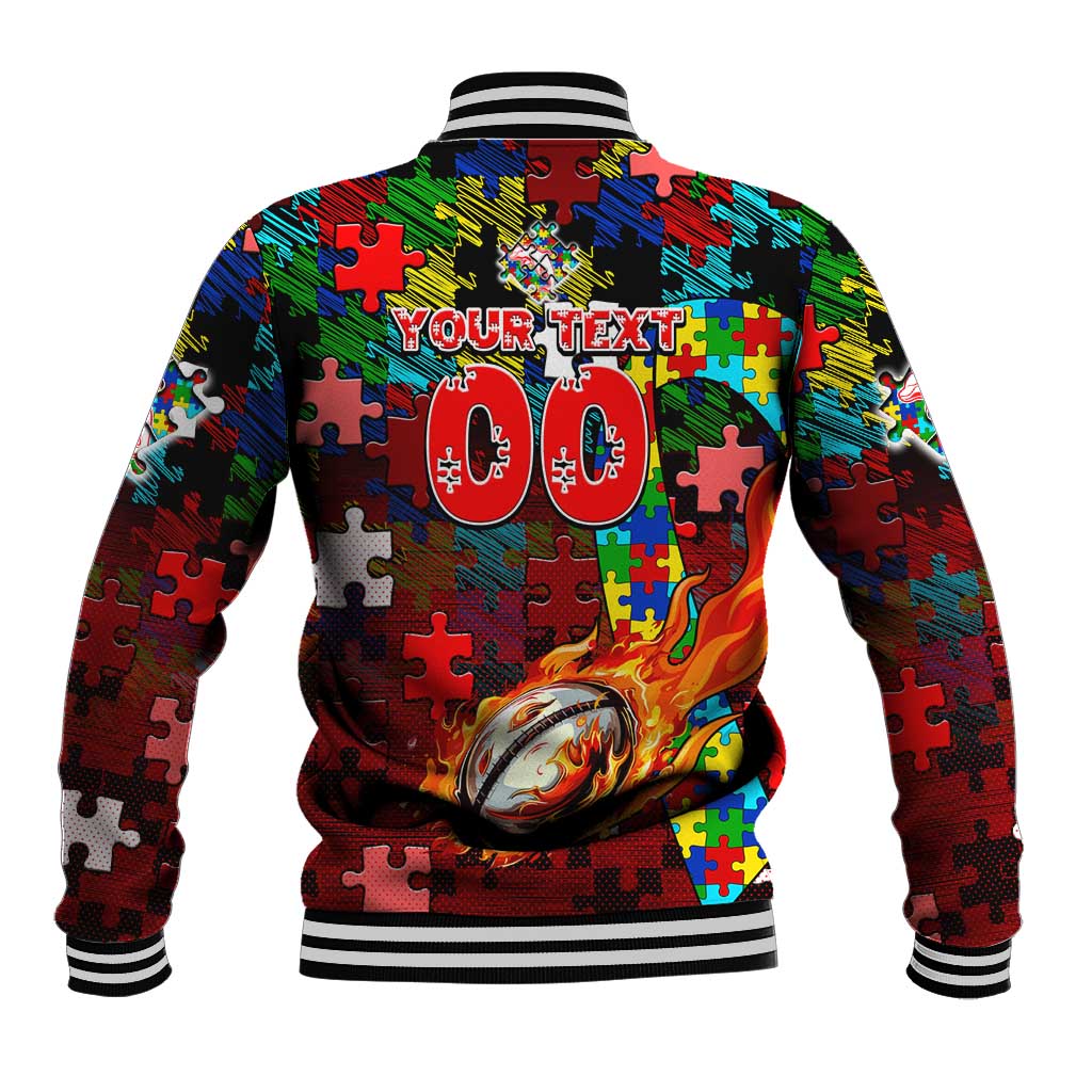 Dolphins Autism Awareness Baseball Jacket Puzzle Flames Rugby Ball
