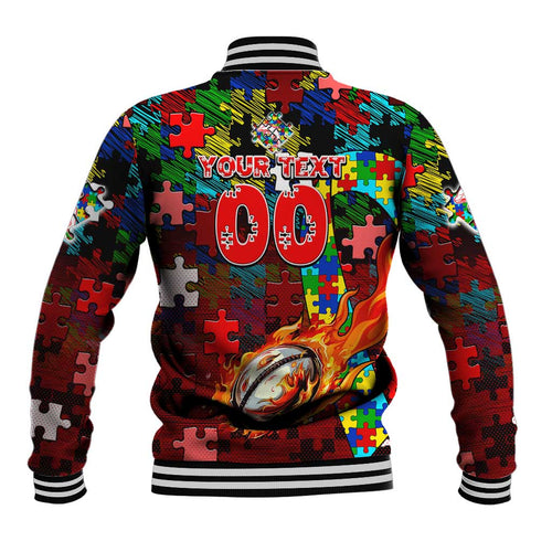 Dolphins Autism Awareness Baseball Jacket Puzzle Flames Rugby Ball