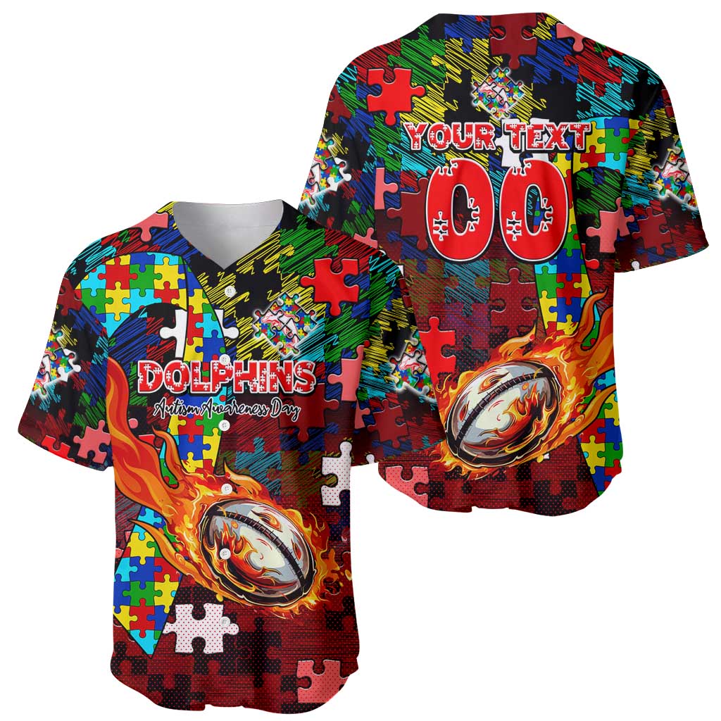 Dolphins Autism Awareness Baseball Jersey Puzzle Flames Rugby Ball