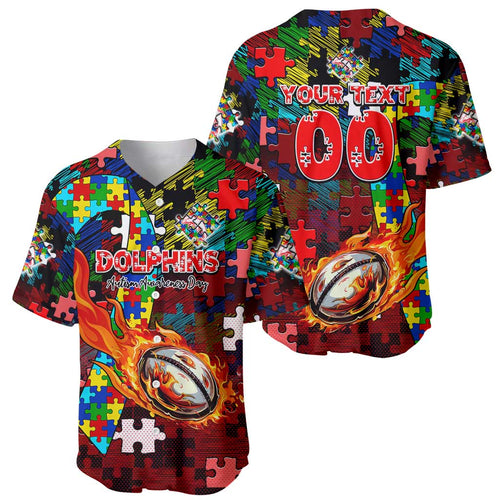 Dolphins Autism Awareness Baseball Jersey Puzzle Flames Rugby Ball
