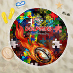 Dolphins Autism Awareness Beach Blanket Puzzle Flames Rugby Ball