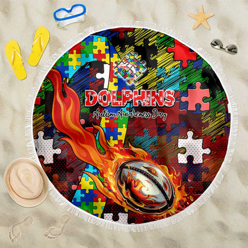 Dolphins Autism Awareness Beach Blanket Puzzle Flames Rugby Ball