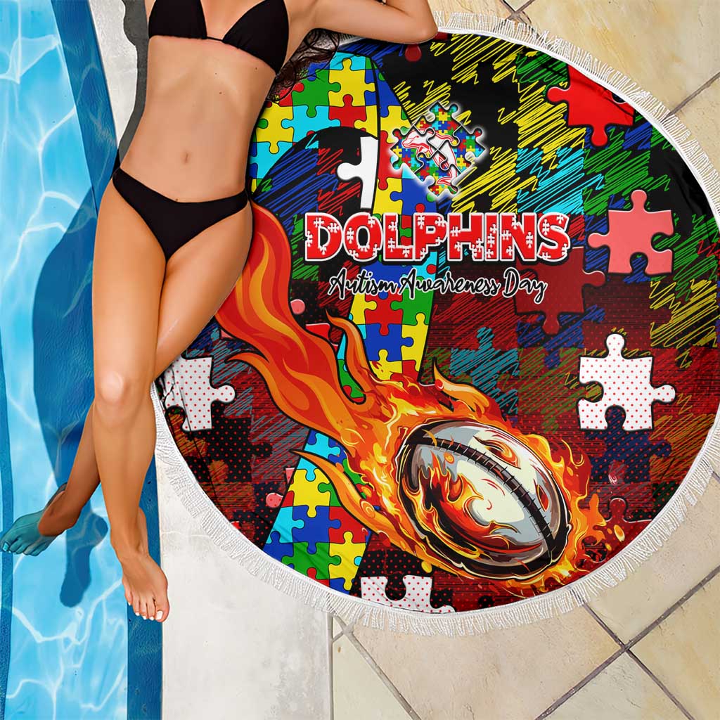 Dolphins Autism Awareness Beach Blanket Puzzle Flames Rugby Ball