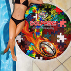 Dolphins Autism Awareness Beach Blanket Puzzle Flames Rugby Ball