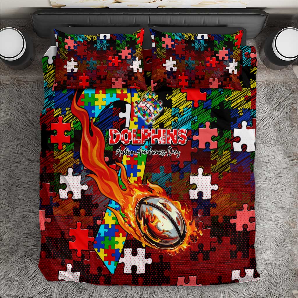 Dolphins Autism Awareness Bedding Set Puzzle Flames Rugby Ball