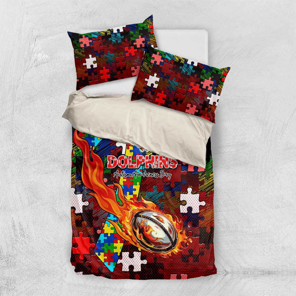 Dolphins Autism Awareness Bedding Set Puzzle Flames Rugby Ball