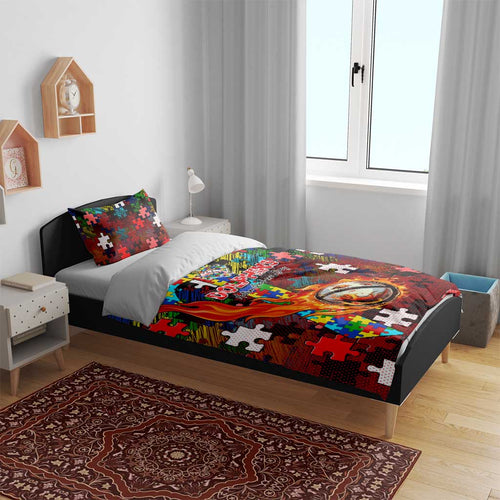 Dolphins Autism Awareness Bedding Set Puzzle Flames Rugby Ball