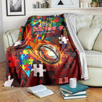Dolphins Autism Awareness Blanket Puzzle Flames Rugby Ball