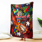 Dolphins Autism Awareness Blanket Puzzle Flames Rugby Ball