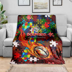 Dolphins Autism Awareness Blanket Puzzle Flames Rugby Ball
