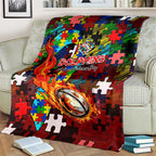 Dolphins Autism Awareness Blanket Puzzle Flames Rugby Ball