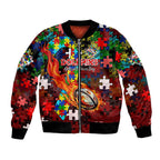 Dolphins Autism Awareness Bomber Jacket Puzzle Flames Rugby Ball