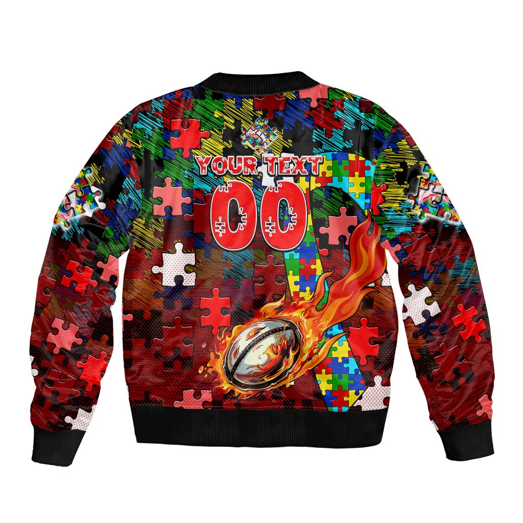 Dolphins Autism Awareness Bomber Jacket Puzzle Flames Rugby Ball