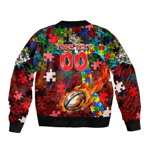 Dolphins Autism Awareness Bomber Jacket Puzzle Flames Rugby Ball