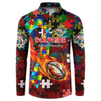 Dolphins Autism Awareness Button Sweatshirt Puzzle Flames Rugby Ball