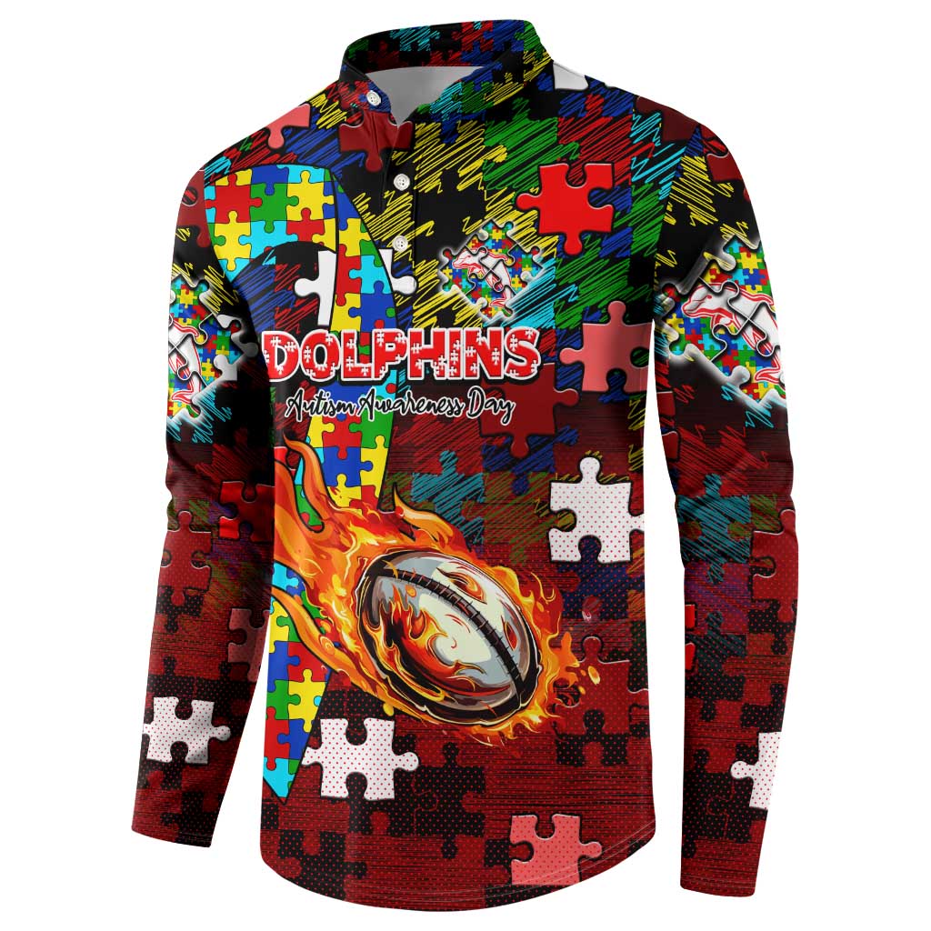 Dolphins Autism Awareness Button Sweatshirt Puzzle Flames Rugby Ball