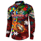 Dolphins Autism Awareness Button Sweatshirt Puzzle Flames Rugby Ball