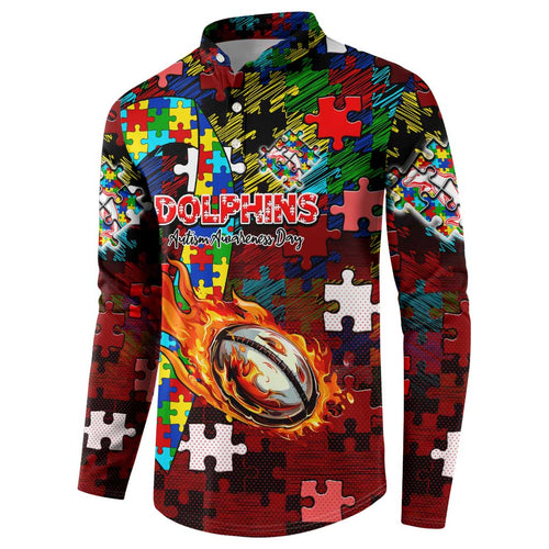 Dolphins Autism Awareness Button Sweatshirt Puzzle Flames Rugby Ball