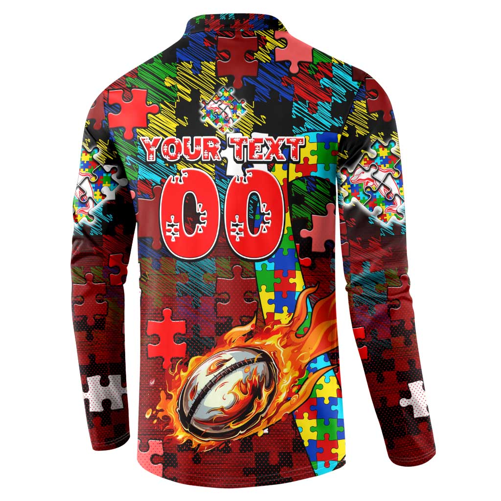 Dolphins Autism Awareness Button Sweatshirt Puzzle Flames Rugby Ball