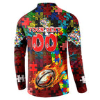 Dolphins Autism Awareness Button Sweatshirt Puzzle Flames Rugby Ball