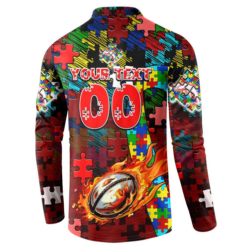 Dolphins Autism Awareness Button Sweatshirt Puzzle Flames Rugby Ball