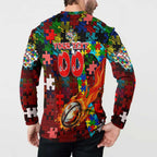 Dolphins Autism Awareness Button Sweatshirt Puzzle Flames Rugby Ball