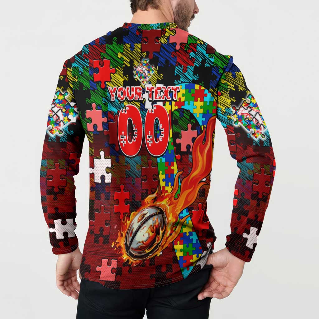 Dolphins Autism Awareness Button Sweatshirt Puzzle Flames Rugby Ball