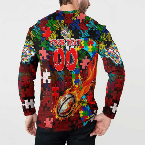 Dolphins Autism Awareness Button Sweatshirt Puzzle Flames Rugby Ball