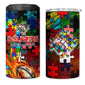 Dolphins Autism Awareness 4 in 1 Can Cooler Tumbler Puzzle Flames Rugby Ball